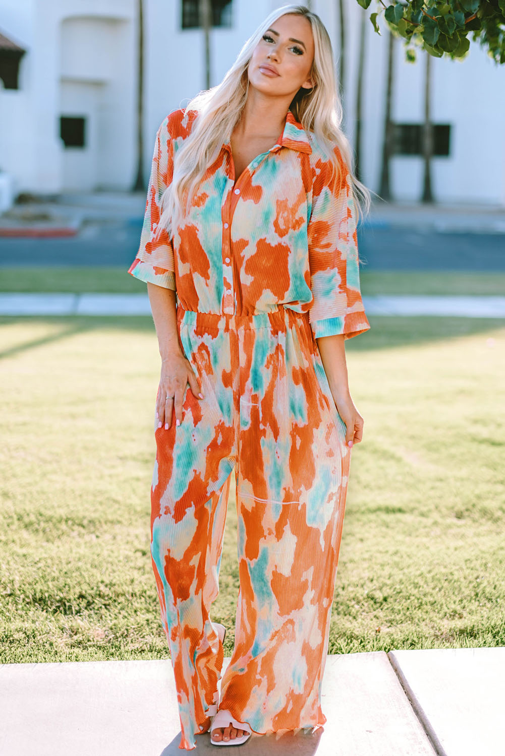 pleated shirt style jumpsuit dress Pleated Jumpsuit