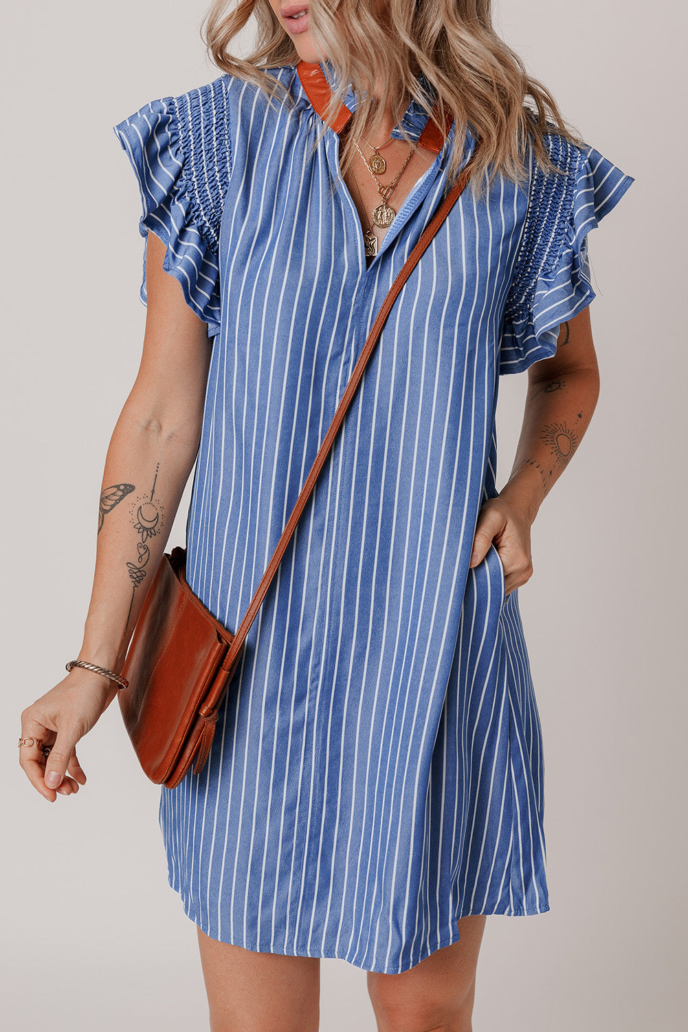 frilly blue dress Blue Frilly Square Neck Bustier Puff Sleeve Short Denim Dress