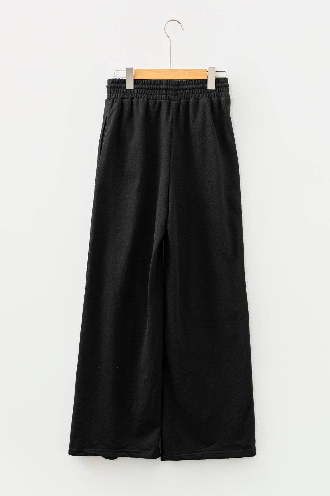 Black Seamed Drawstring High Waist Wide Leg Sweatpants