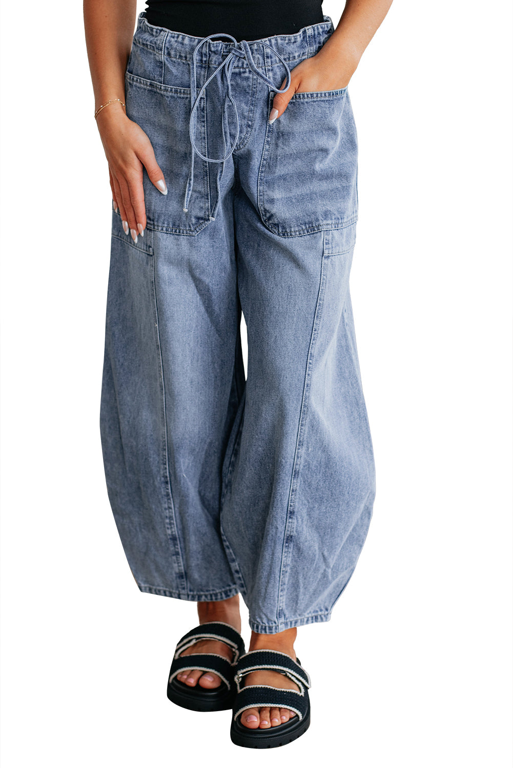 Myosotis Large Patch Pocket Drawstring Paperbag Waist Barrel Jeans