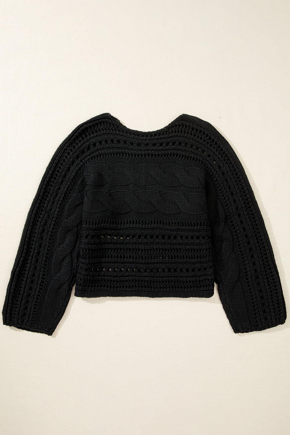 Blackish Green Hollow-out Cable Knit Cropped Sweater