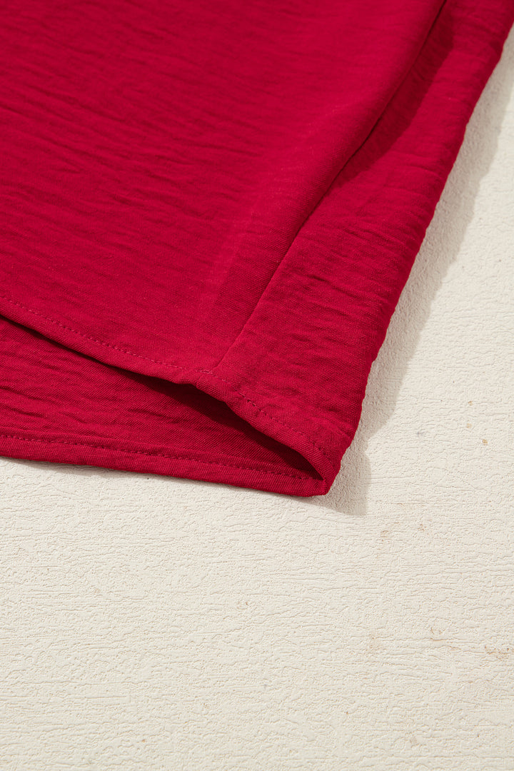 Racing Red Braided Trim V Neck Half Sleeve Blouse