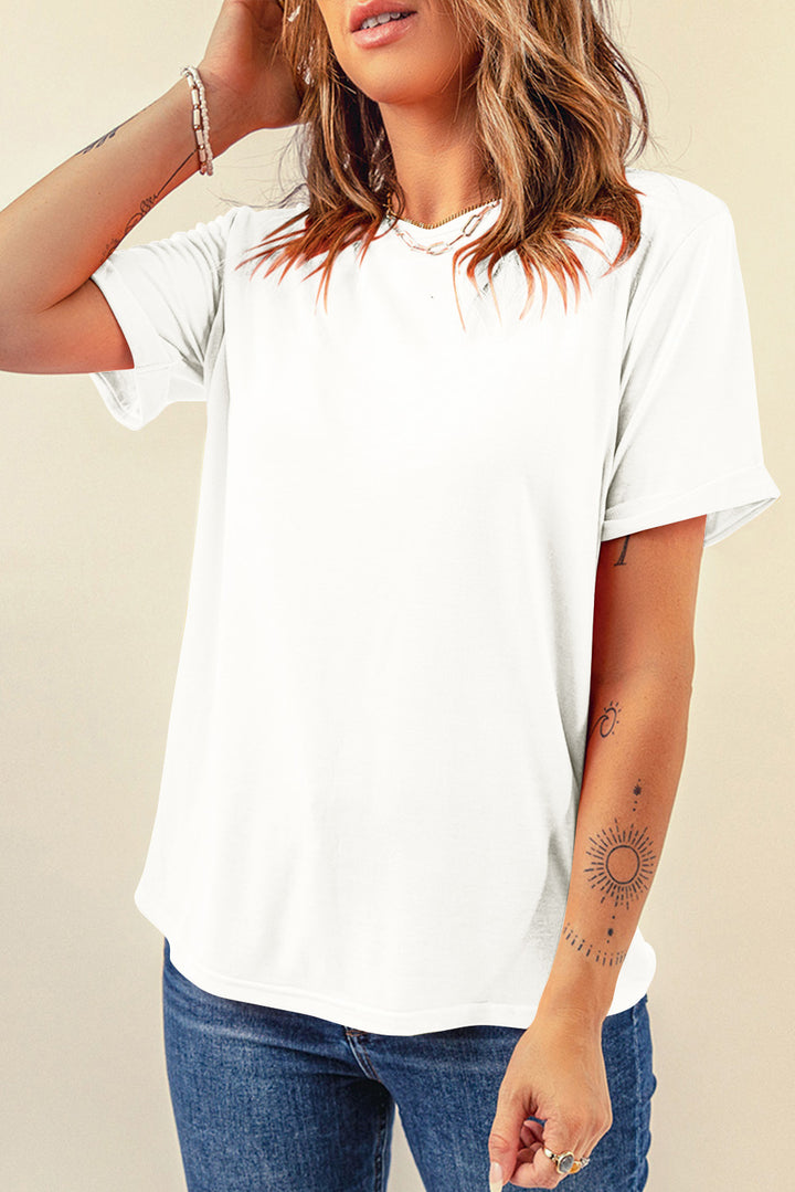 Tillandsia Purple Casual Plain Crew Neck Tee