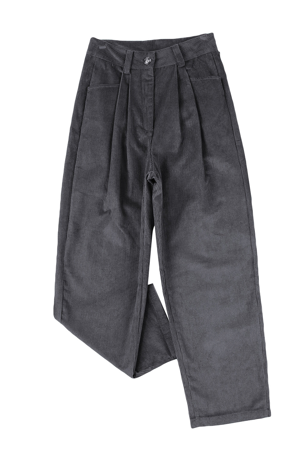 Gray Corduroy High Waist Straight Leg Pants| Women