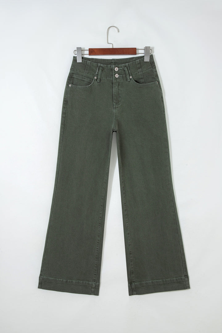 Black 2-Button High Waist Wide Leg Jeans