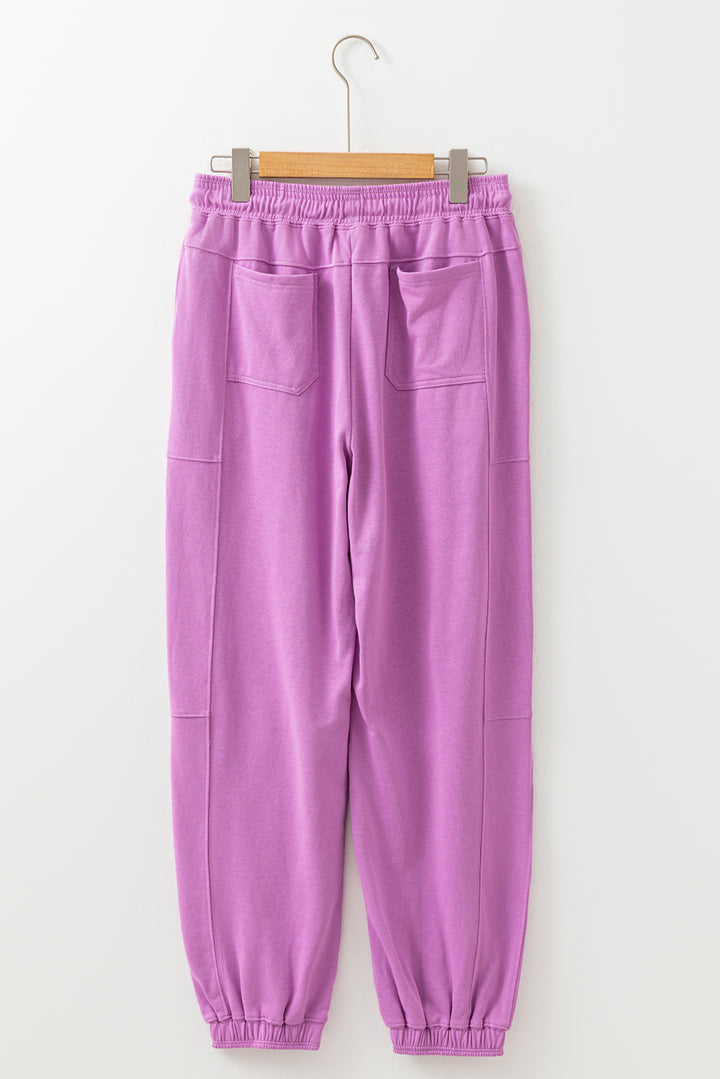 Lilac Drawstring Elastic Waistband Solid Color Jogger Pants