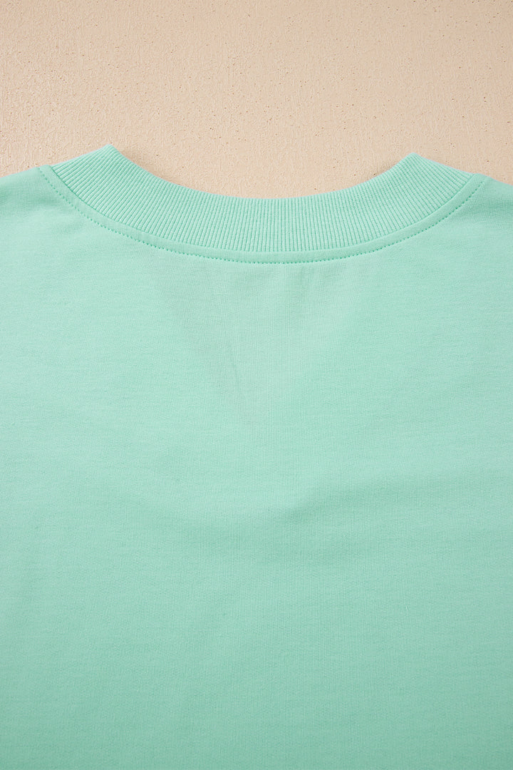 Mint Green Solid Color V Neck Tee Drawstring Pant Set