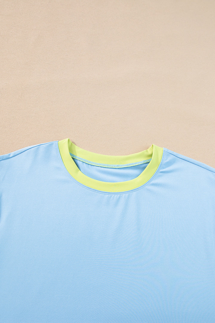 Sky Blue Color Block Detail Casual Two-piece Outfit