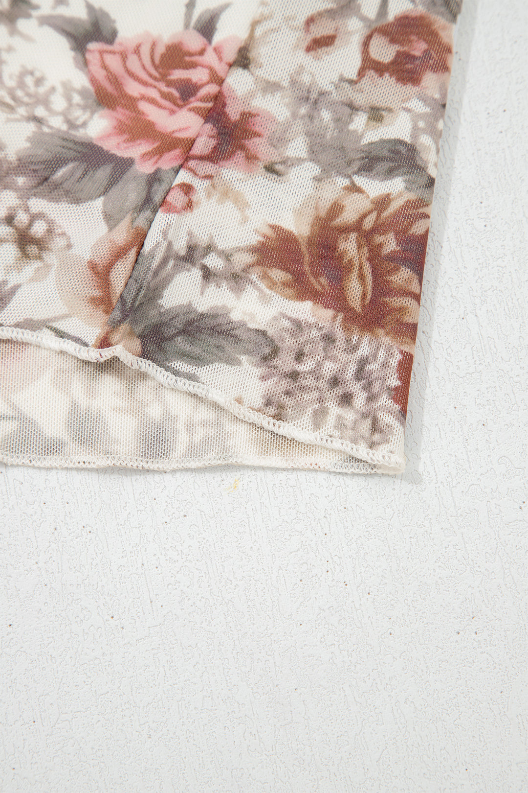 Red Floral Print Stitched Detail Tie V Neck Long Bell Sleeve Blouse