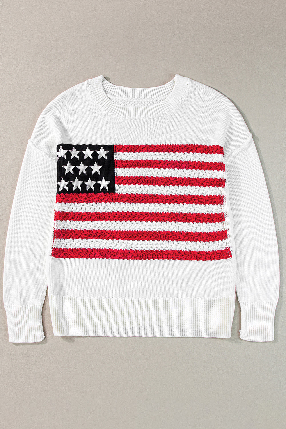 White American Flag Cable Knit Drop Shoulder Sweater | Women