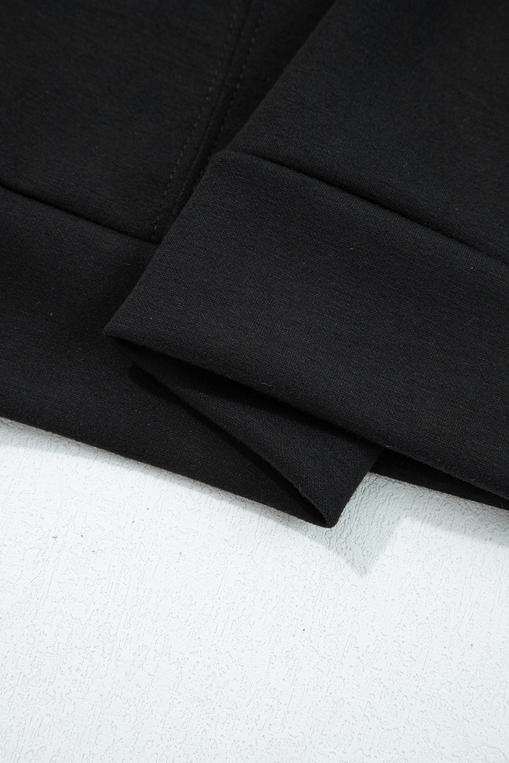 Black Zip Collar Long Sleeve Top Drawstring Pants Set