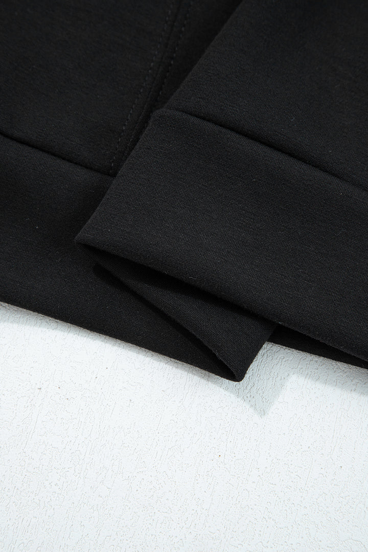 Black Zip Collar Long Sleeve Top Drawstring Pants Set