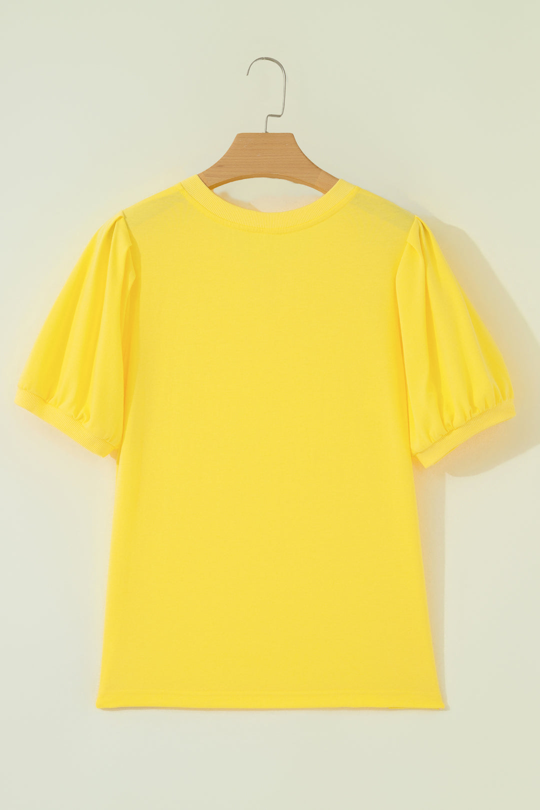 Bonbon Solid Color V Neck Short Puff Sleeve Blouse