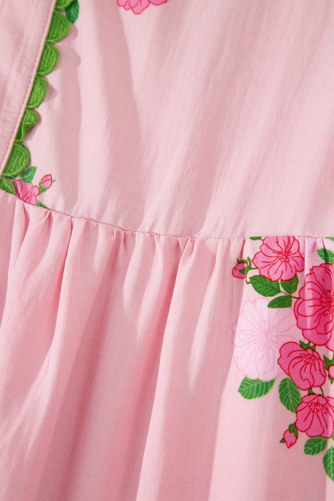 Pink Notched Neck Flutter Short Sleeve Floral Print Maxi Dress