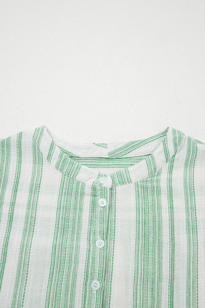 Green Breathable Gauze Half Button Short Sleeve Casual Blouse