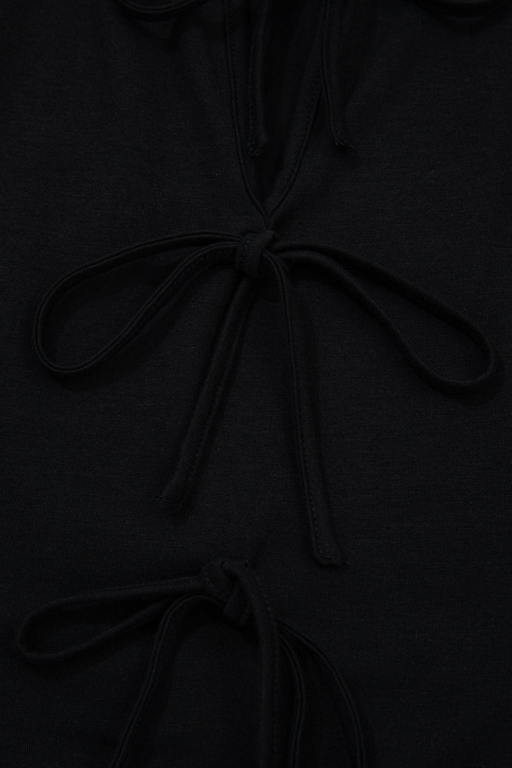 Black Plus Size Solid Color Bow Tie Peplum Tank Top
