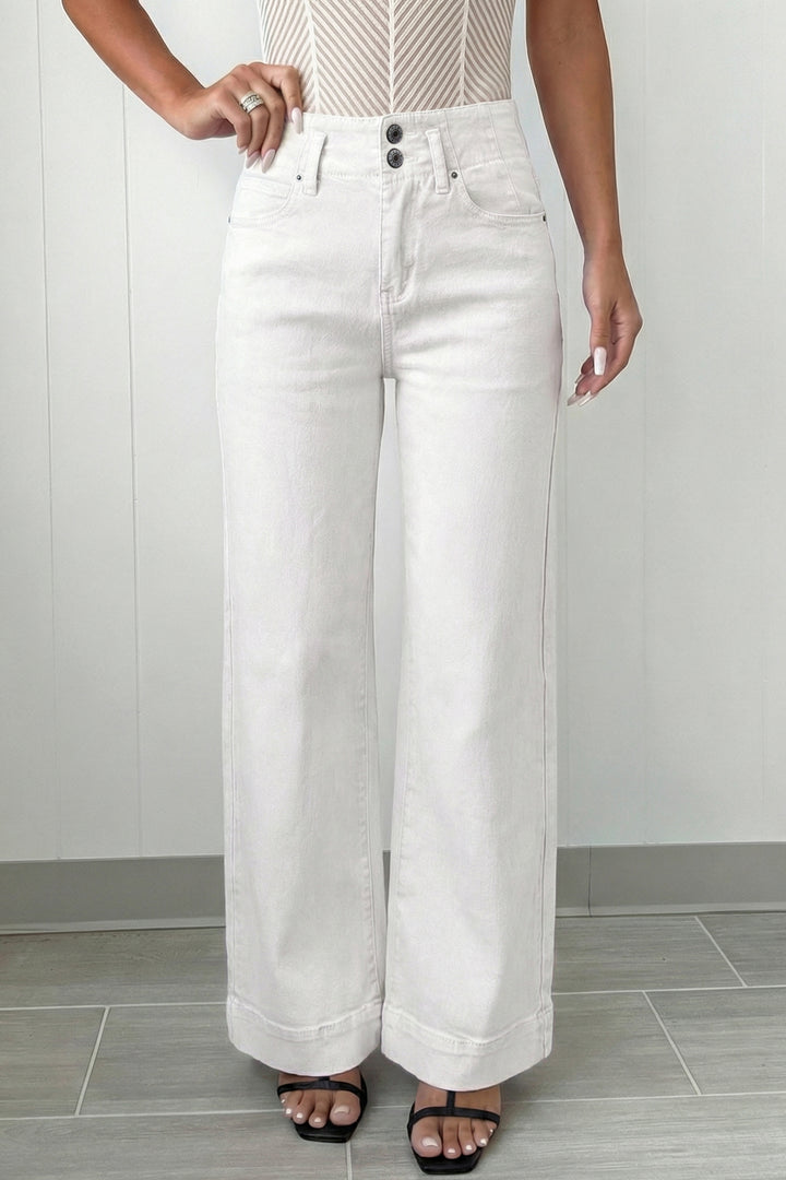 Mist Green 2-Button High Waist Wide Leg Jeans