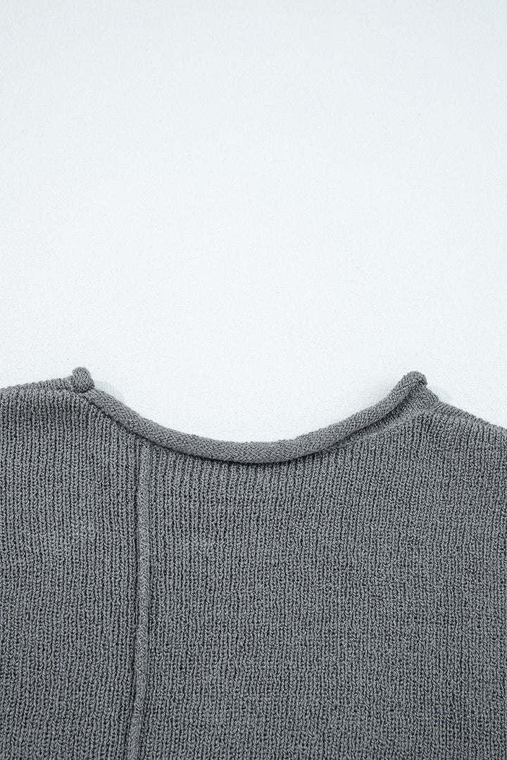 Medium Grey Raw Edge Uneven Hem Patchwork Drop Shoulder Sweater