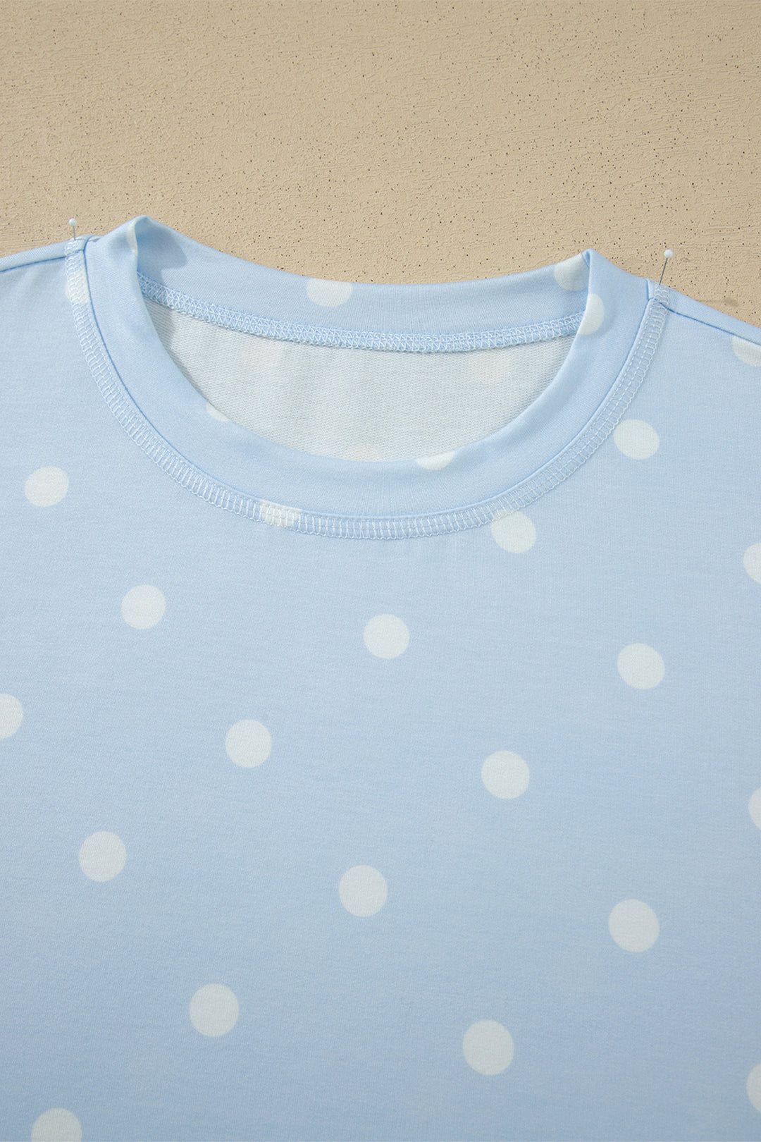Sky Blue Exposed Seam Detail Polka Dot Loose Tee Drawstring Shorts Set