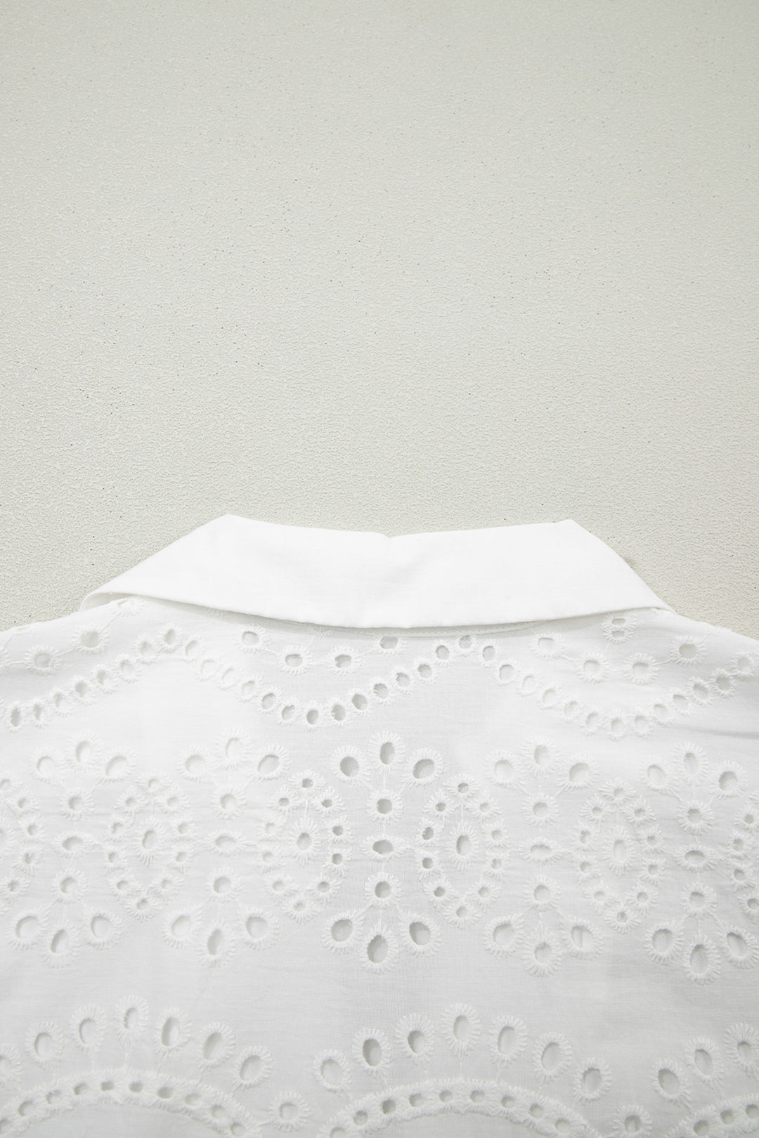 White Solid Color Eyelet Embroidered Cotton T Shirt Mini Dress