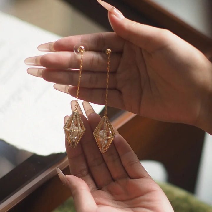 Niche Designer Natural Jewelry Personality European and American Style Qingdao Mid-Century Vintage Long Tassel Earrings