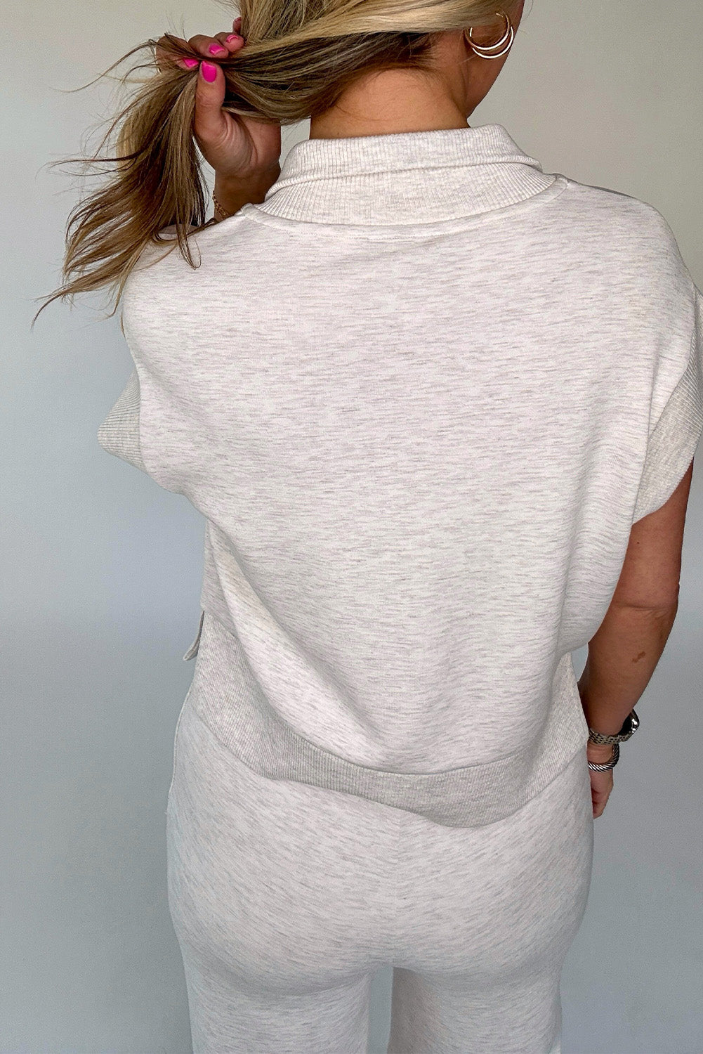 Light Grey Half Zip Polo Tee Casual Pant Set