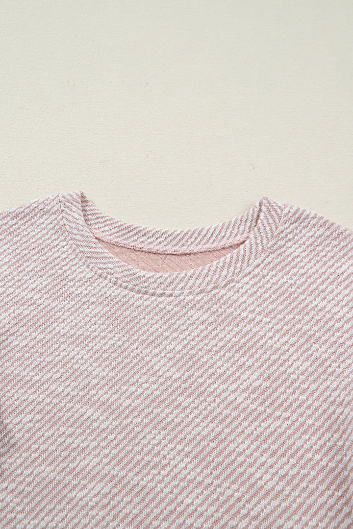 Light Pink Twilled Print Lace Trim Ruffled Short Sleeve Blouse