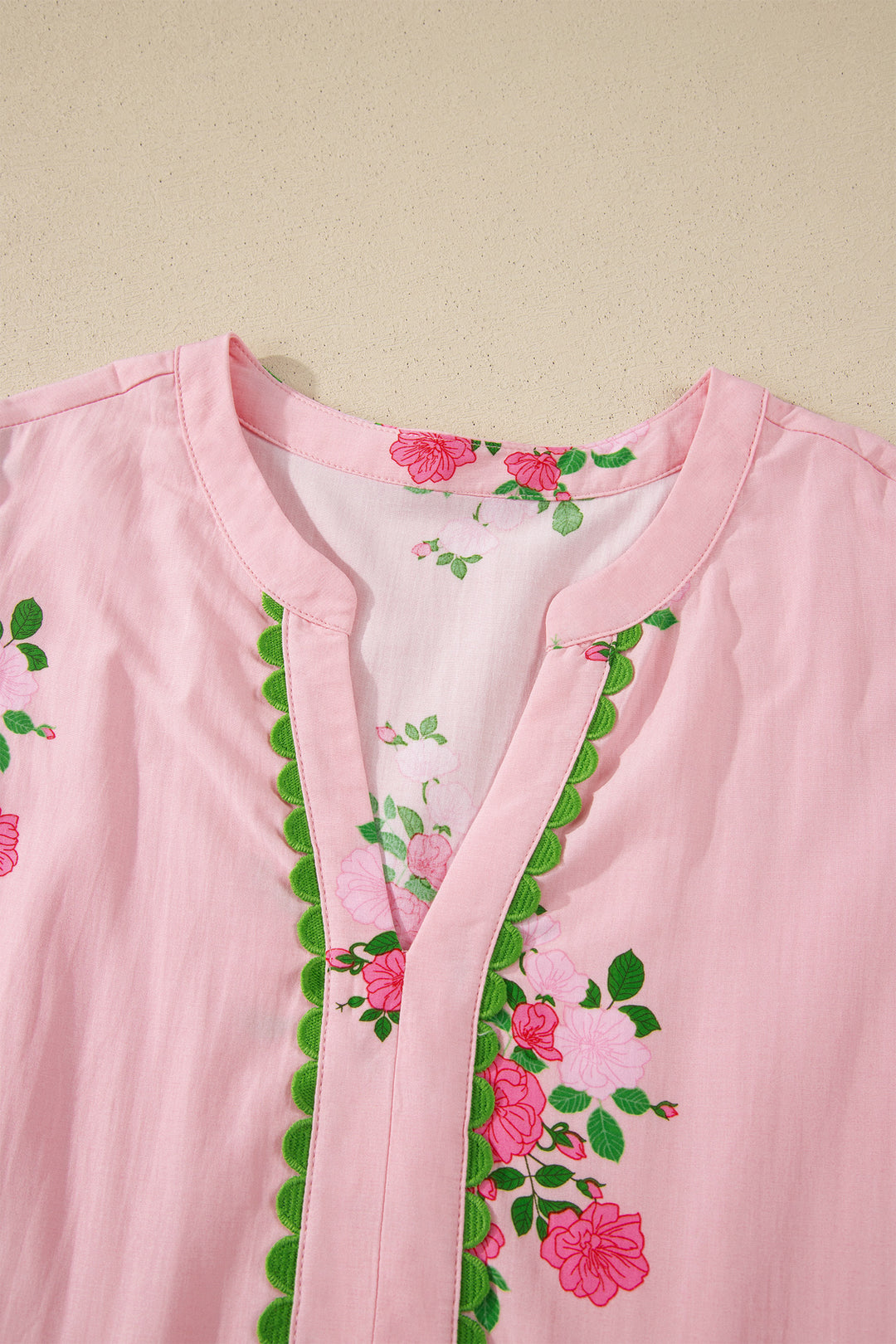 Pink Notched Neck Flutter Short Sleeve Floral Print Maxi Dress