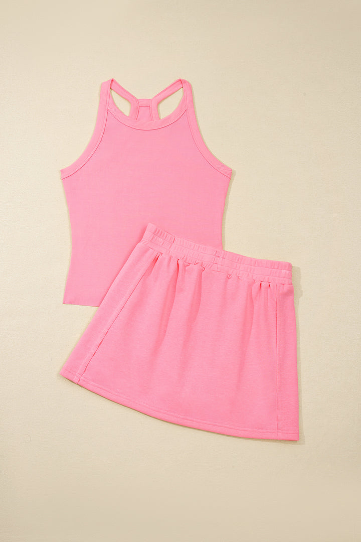 Sky Blue Slim Tank Top Elastic Waist Mini Skort 2pcs Outfit