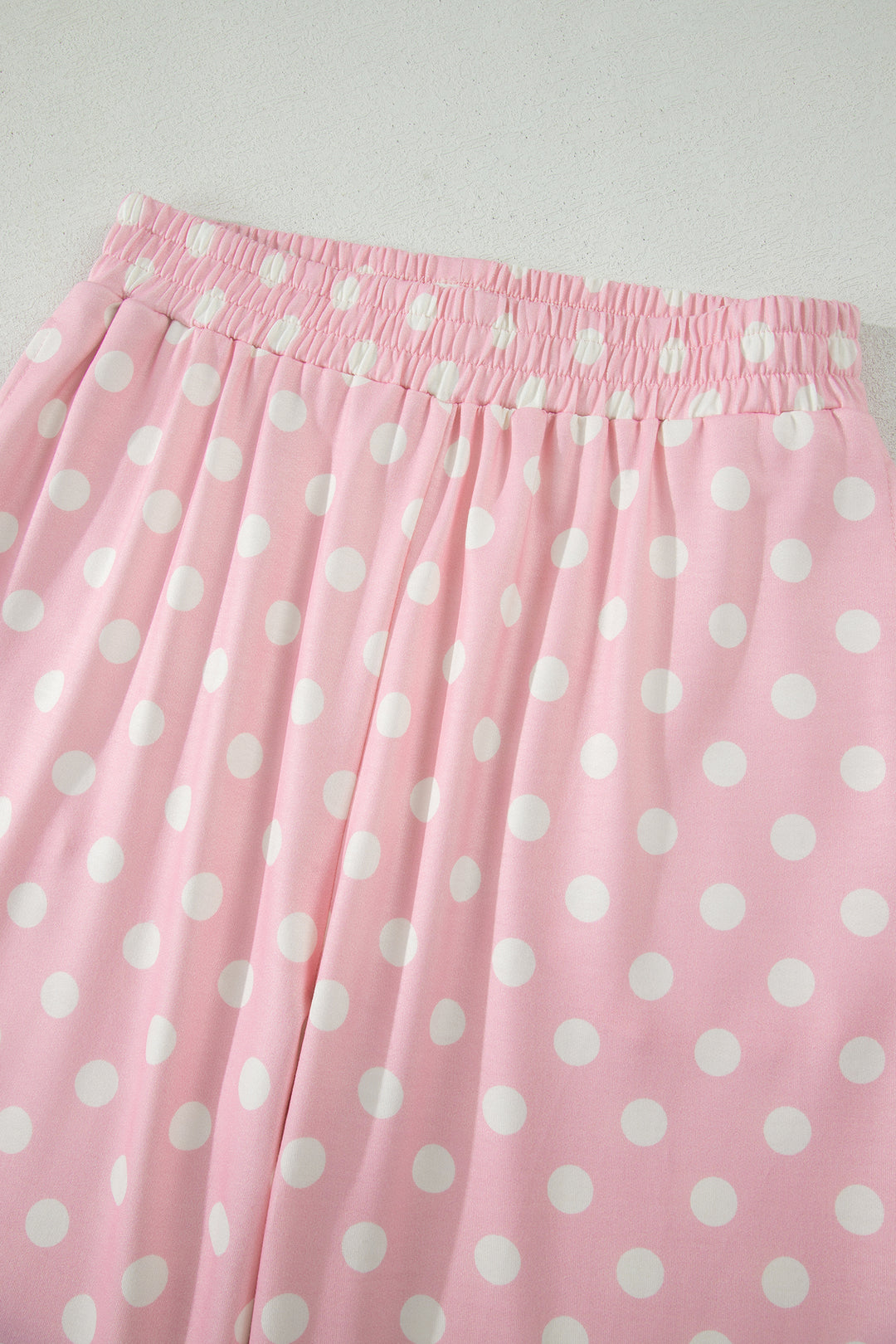 Pink Polka Dot Print Mock Neck Short Sleeve Top Shift Pant Set