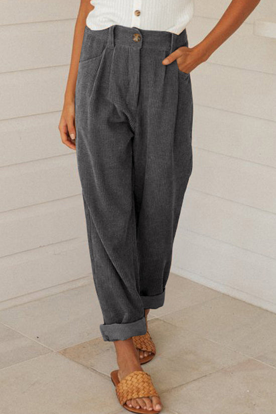 Gray Corduroy High Waist Straight Leg Pants| Women