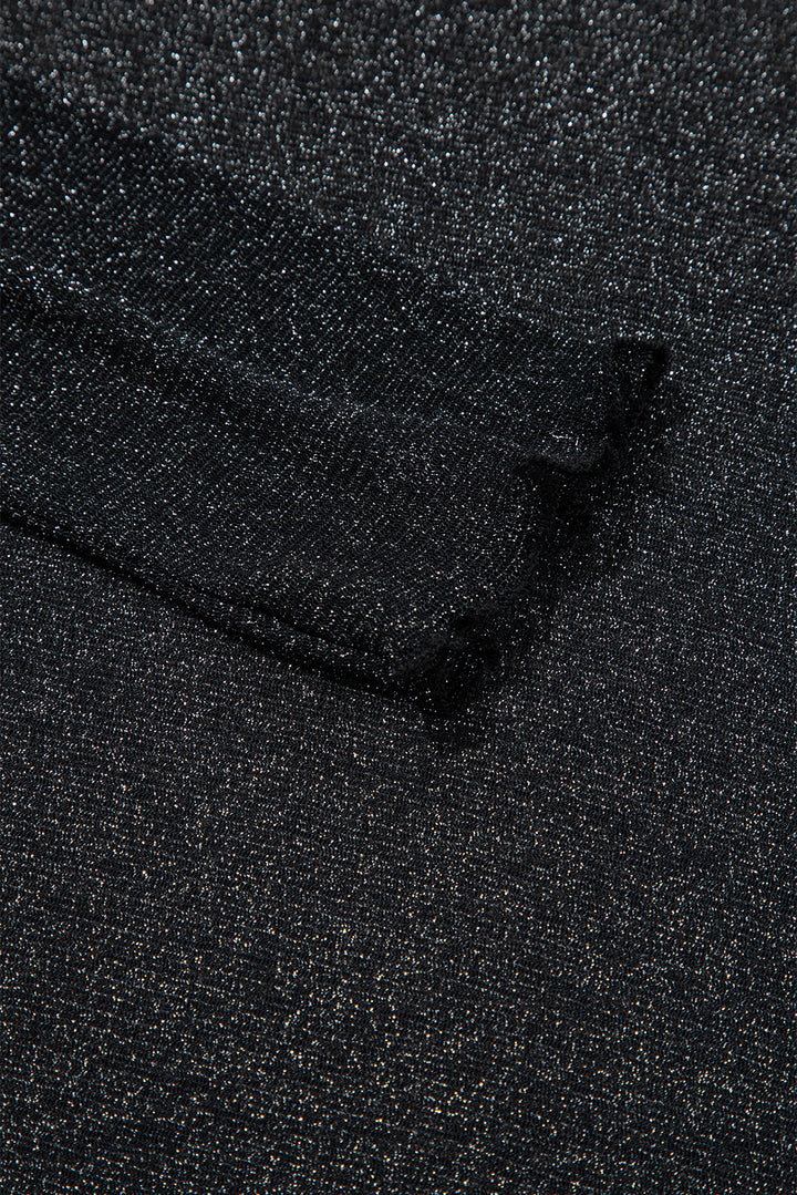 Black Metallic Glitter Mesh Long Sleeve Top