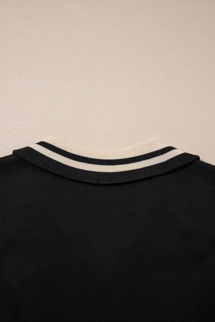Black Striped Webbing Trim Preppy Polo Tee Dress