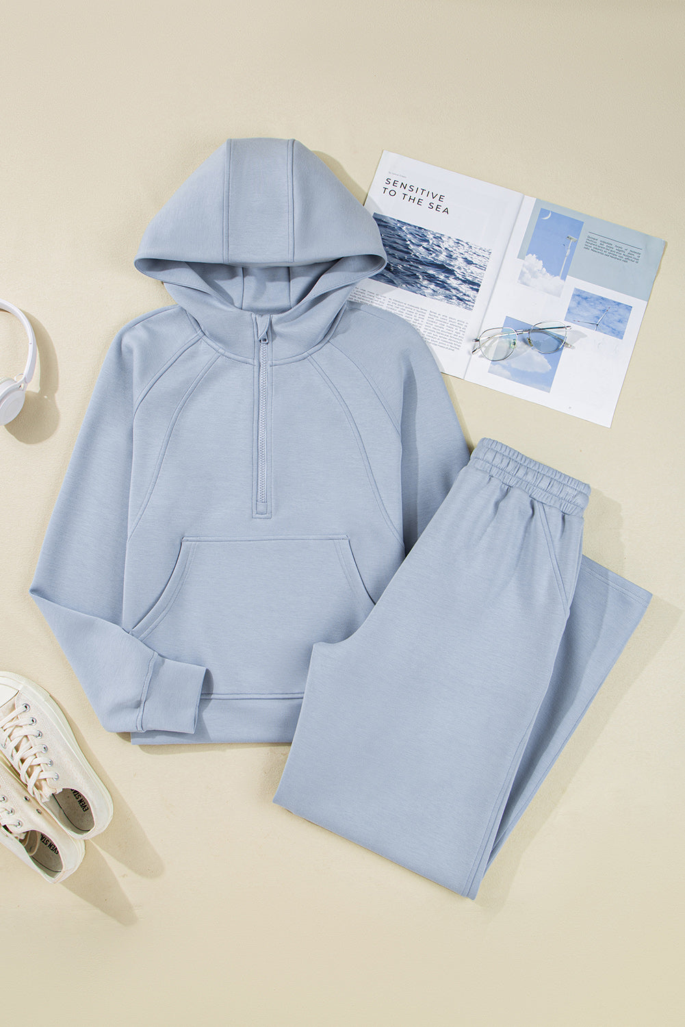 Orchid Bouquet Half Zip Thumbhole Sleeve Hoodie Active Pants 2pcs Outfit
