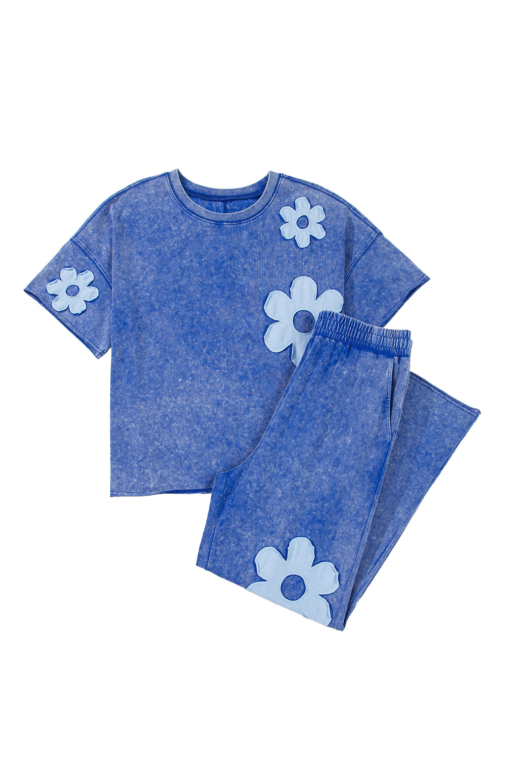 Lilac Floral Patch Exposed Seam Raw Edge Pants Set