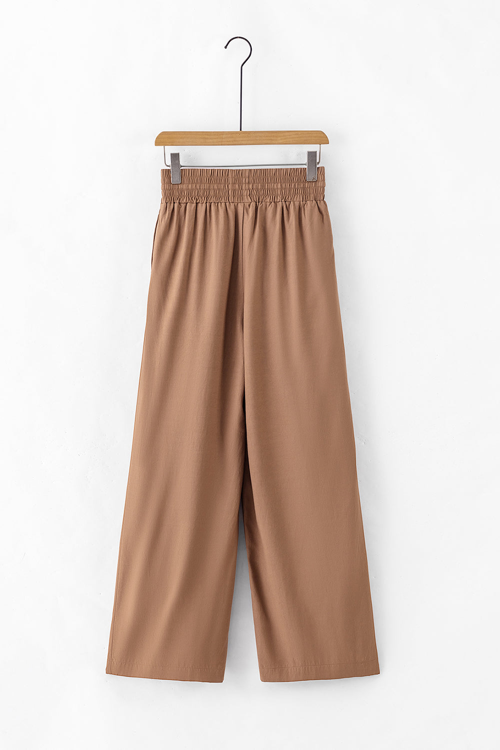 Brown Drawstring Elastic Waist Casual Wide Leg Pants | Women