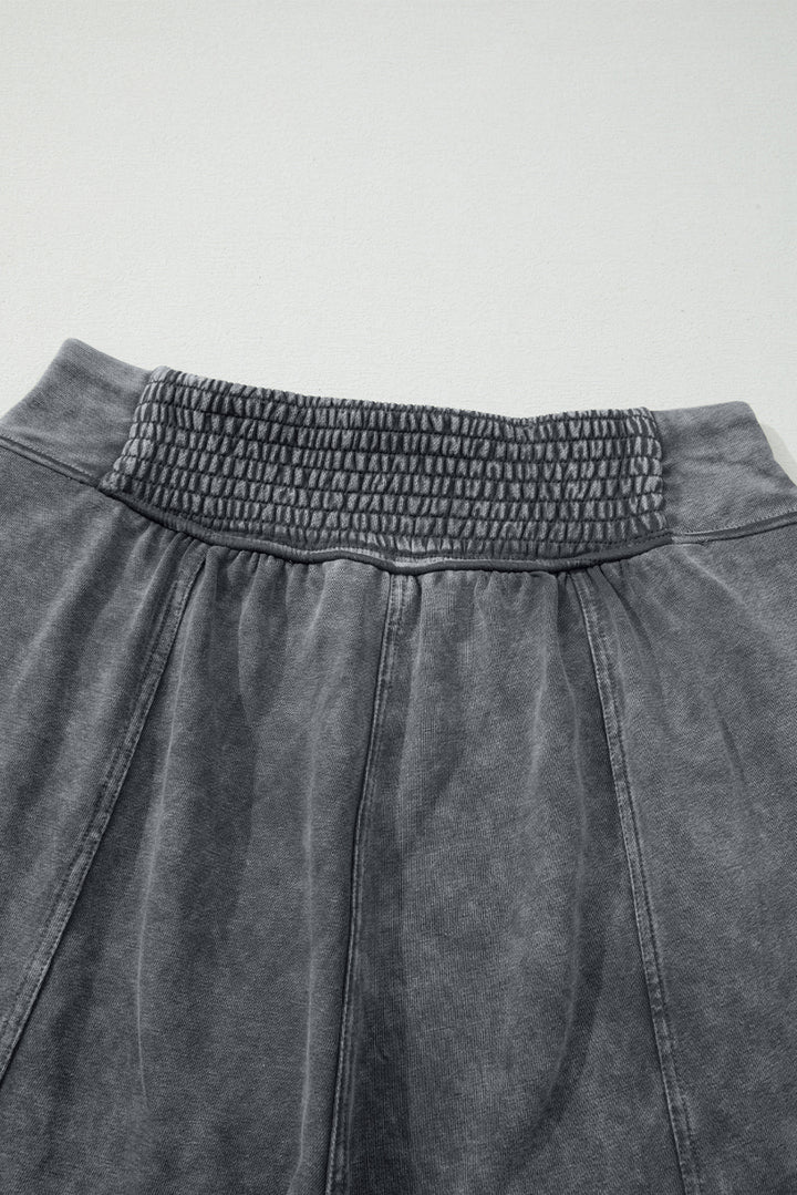 Medium Grey Mineral Wash Jogger Style High Waist Casual Pants