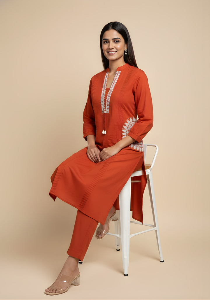 Embroidered Straight Kurta Set with Pants
