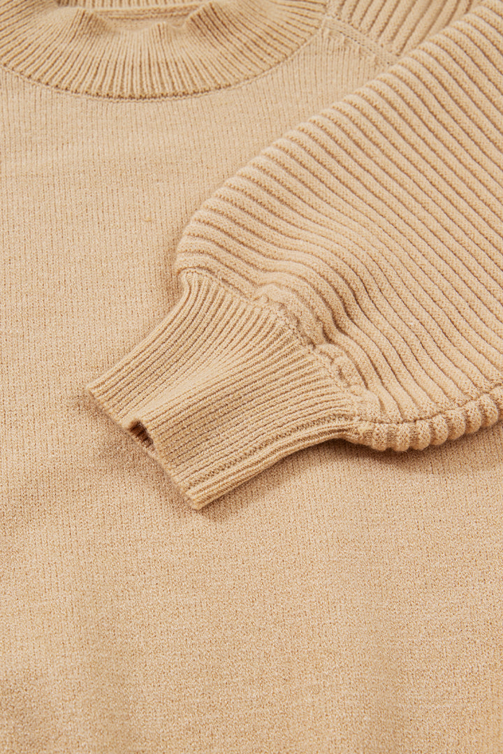 Smoke Gray Lantern Sleeve Sweater Pleated Knitted Mini Skirt Set