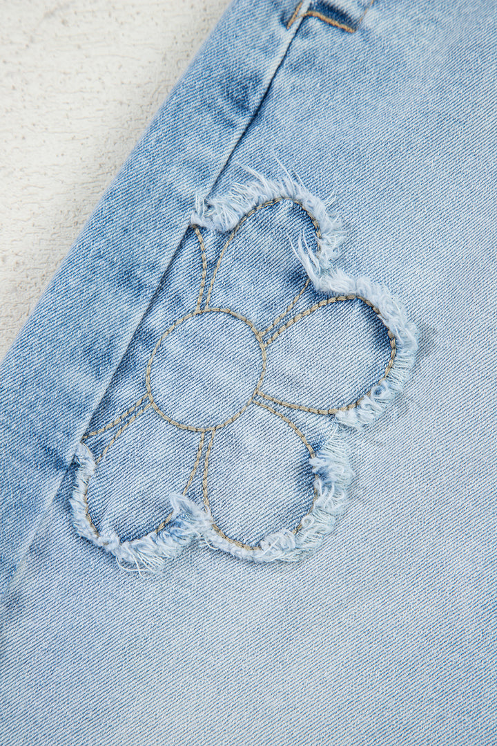 Beau Blue Flower Patched Light Wash Cropped High Waist Jeans