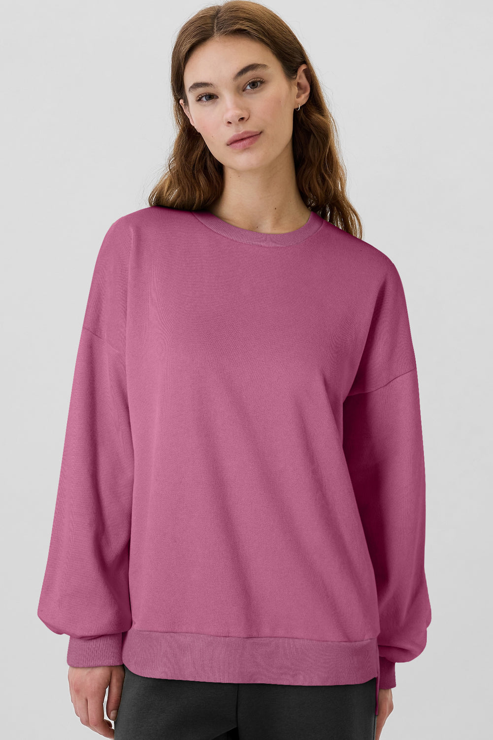 Valerian Solid Fleece Lined Drop Shoulder High Low Sweatshirt