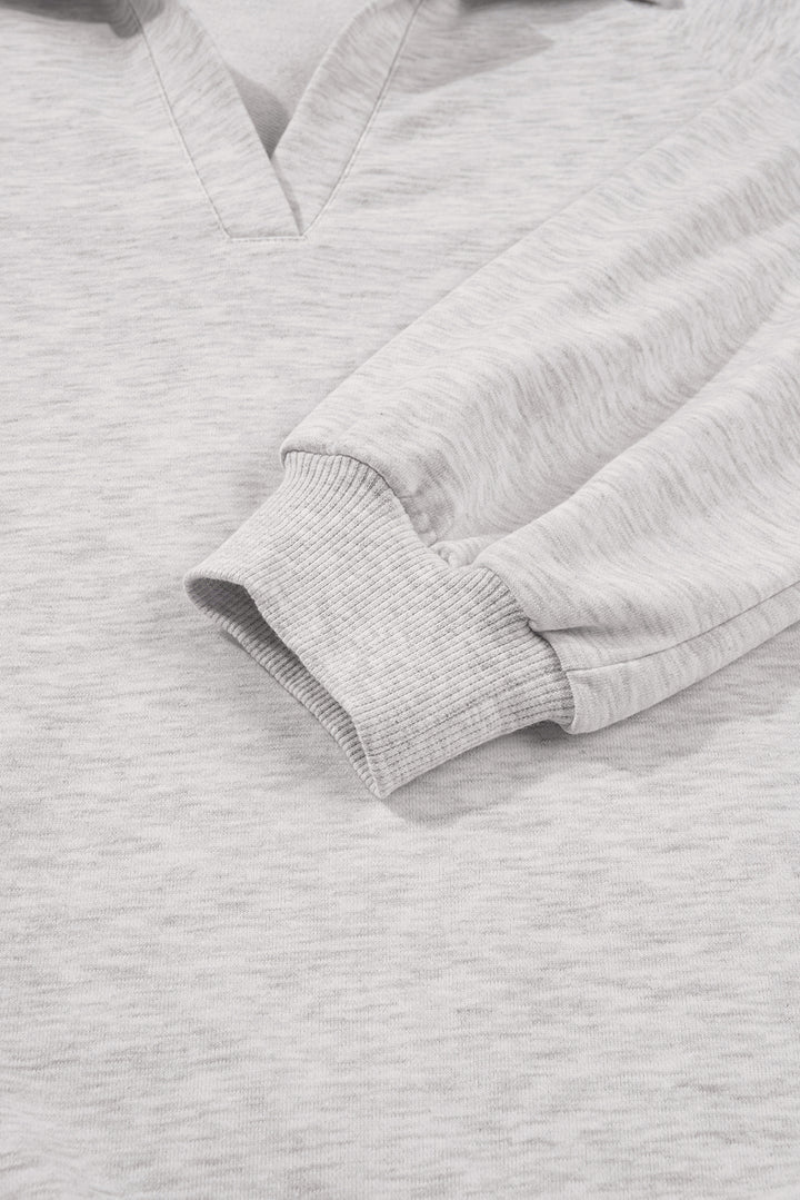 Dark Khaki Polo Collar V Neck Pullover and Drawstring Sweatpants Set