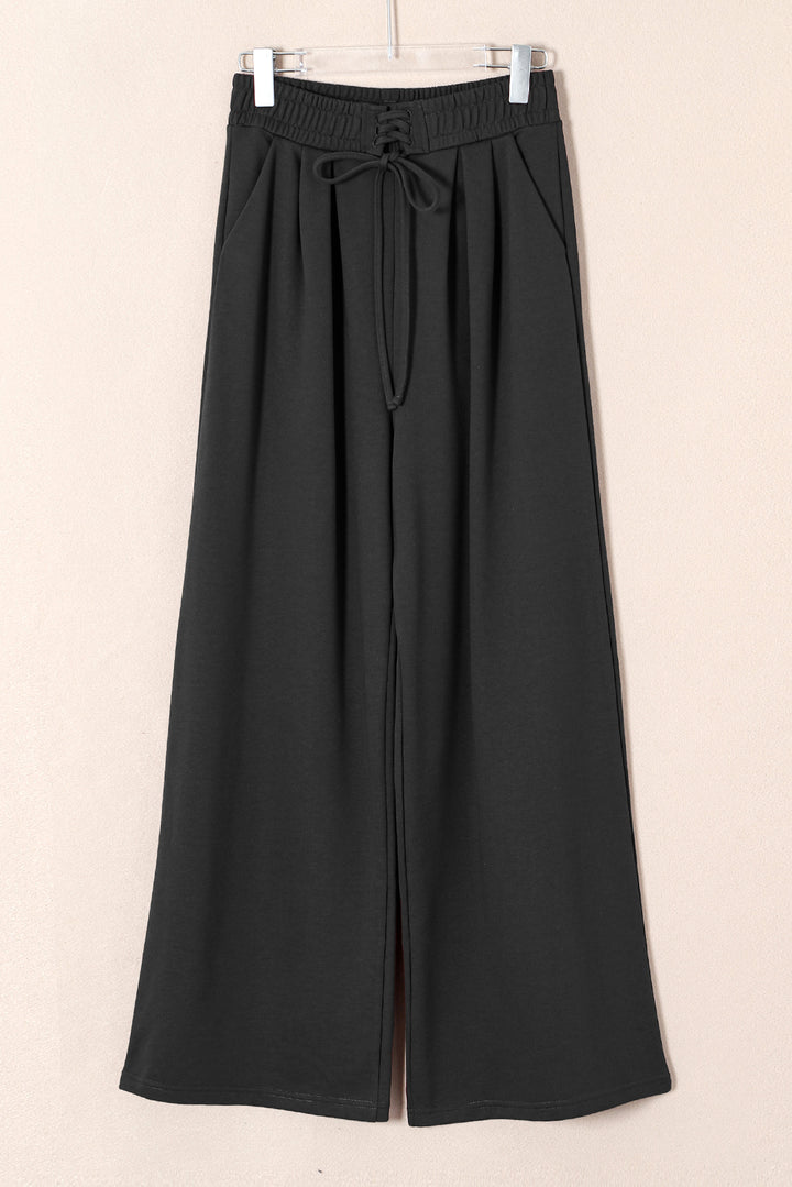 Dearlovers Black Tied Elastic High Waist Pleated Detail Solid Sweatpants