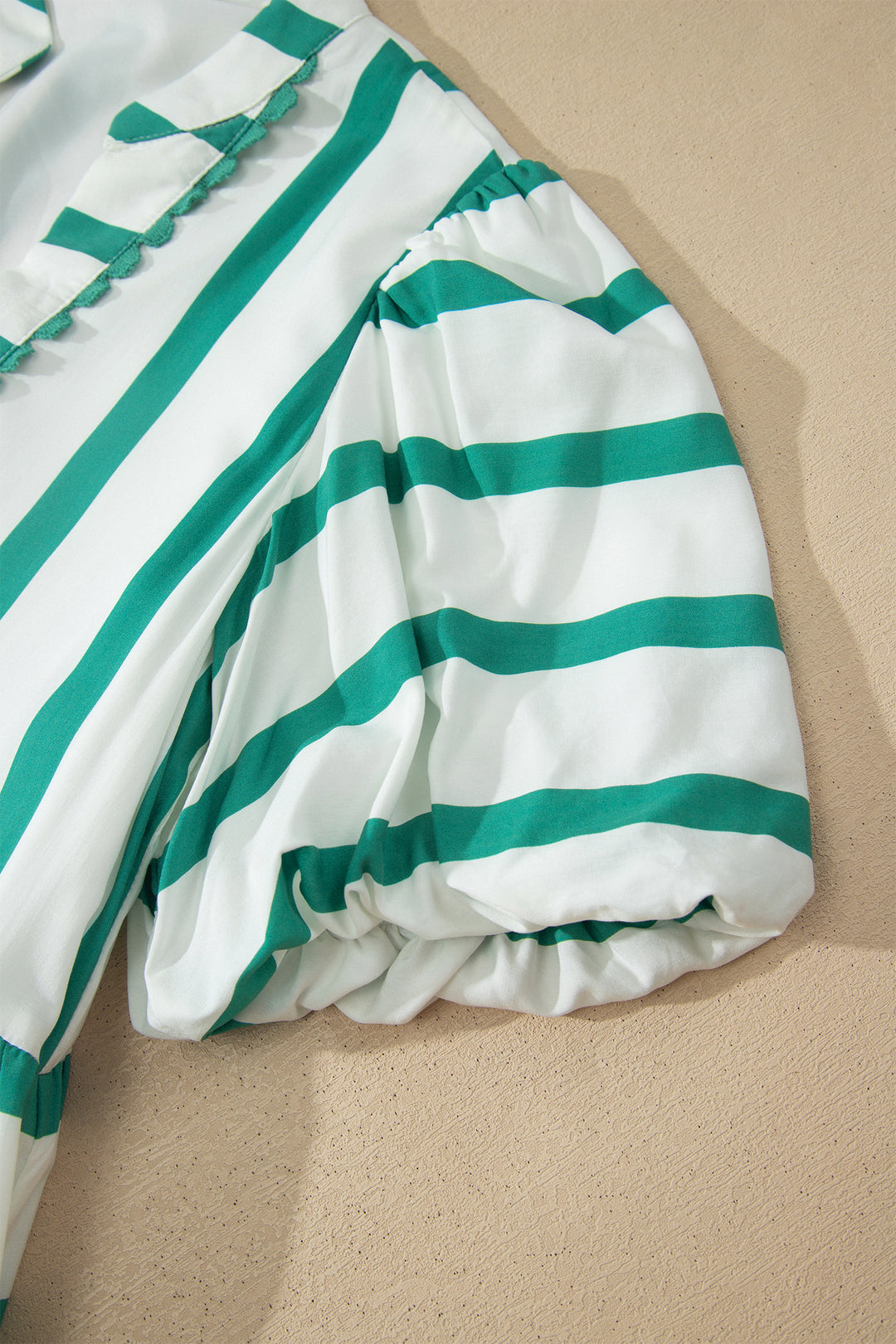 Sky Blue Stripe Ricrac Trim Notched Neck Half Sleeve Vacation Dress