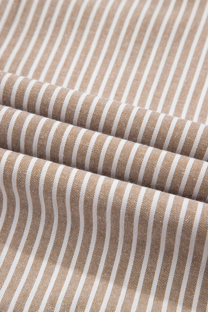 Khaki Stripe Flutter Sleeve Buttoned Front Slit Maxi Dress