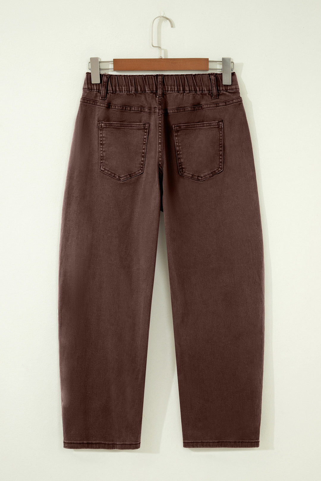 Coffee Solid Color Square Patch Pocket Ankle-length Barrel Jeans