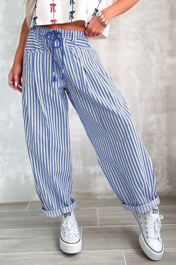 Black Stripe Drawstring Casual Loose Pants