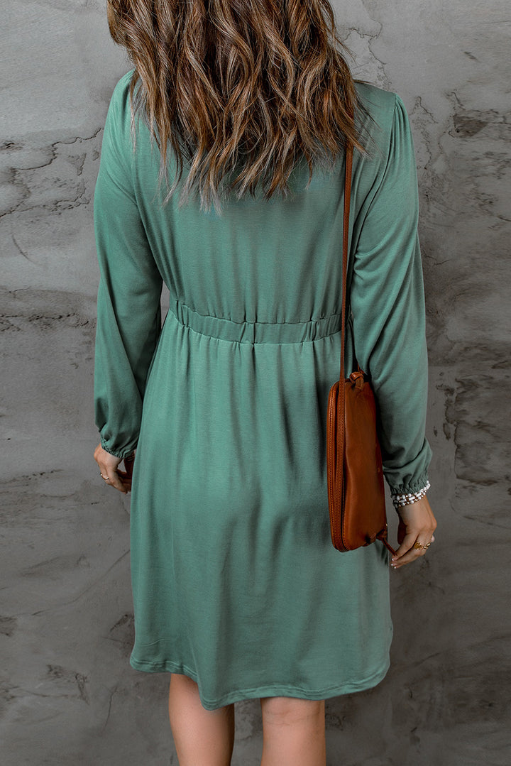 Black Button Up High Waist Long Sleeve Dress copy