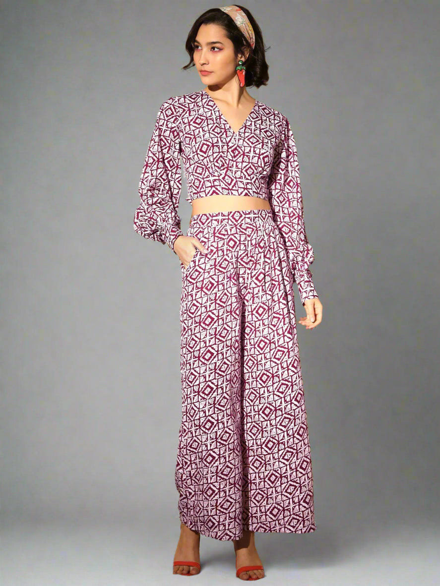Maroon Digital Printed Co-ords Set | Women