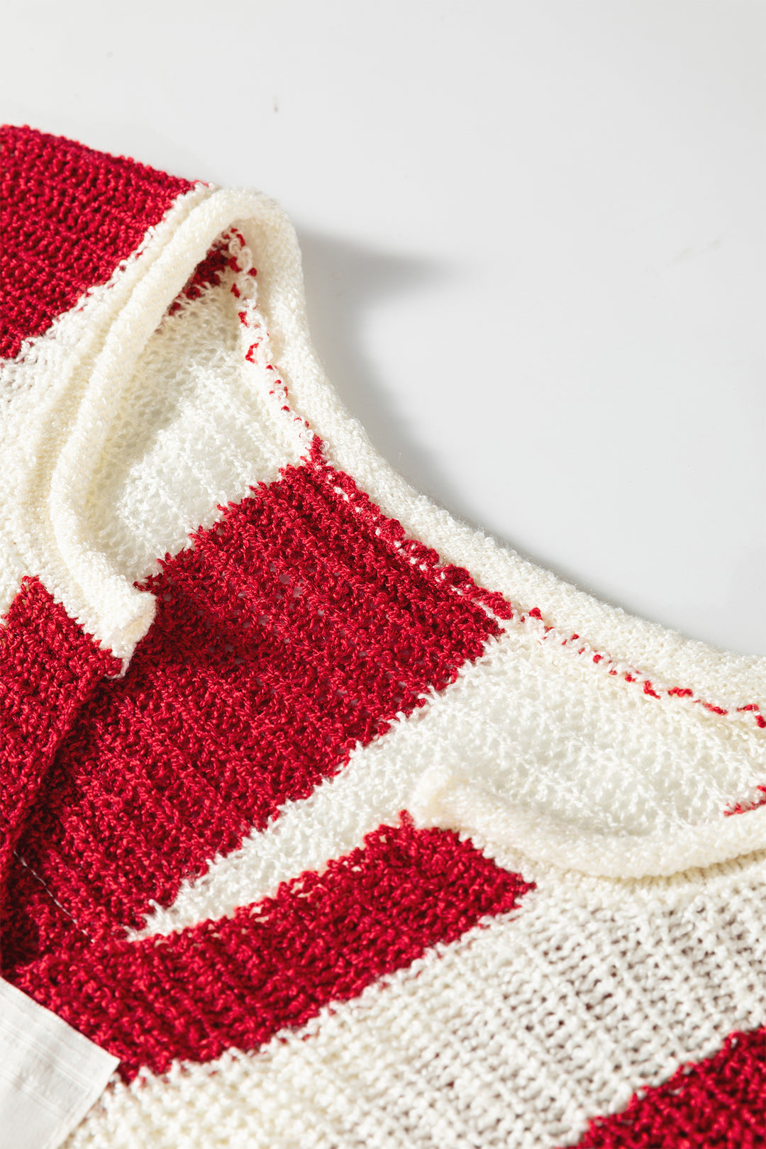 Red Stripe Colorblock V Neck Bracelet Sleeve Sweater